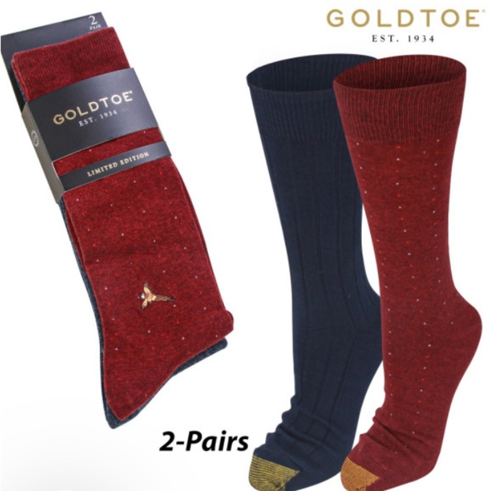 Gold Toe dress boot socks - 2 pair - maroon polka dot and blue ribbed
